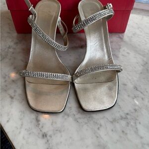 Escada Silver Strappy Heels with Rhinestones